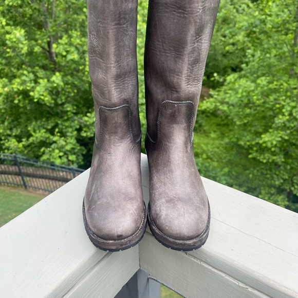 LIKE NEW FRYE Melissa Double Button Lug Distressed Charcoal Leather Riding Boots - Picture 6 of 16
